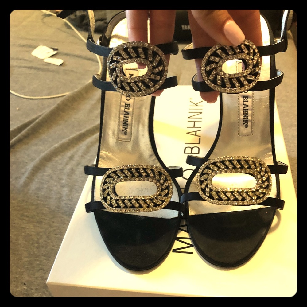 Manolo Blahnik Embellished Satin Sandal Heels